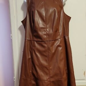 New York & Company Sleeveless Faux Leather Midi Dress in Brown